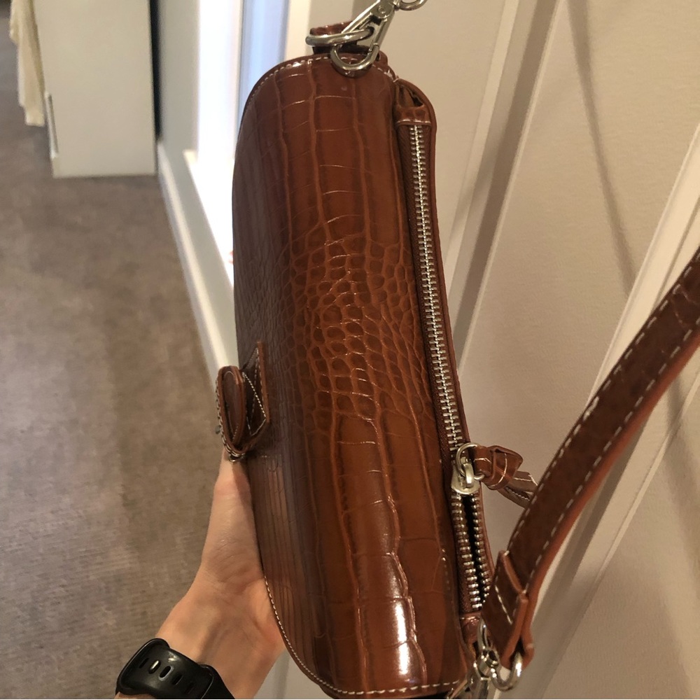 Brown Faux Croc Leather Buckle Crossbody Bag - Picture 4 of 13
